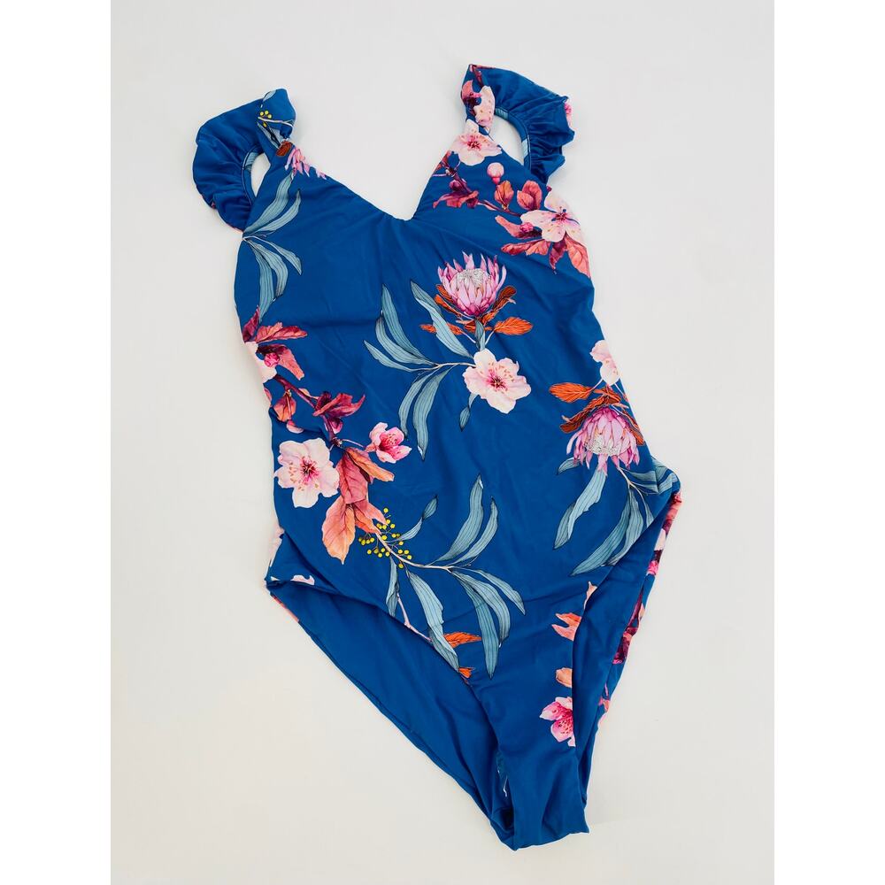 Anthropologie malai blue floral hawaiian low back one piece swimsuit - Picture 3 of 8